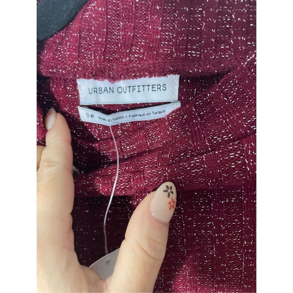 NWT Urban Outfitters Wine Burgundy Shimmer Mock Neck Long Sleeve Dress - Picture 6 of 9